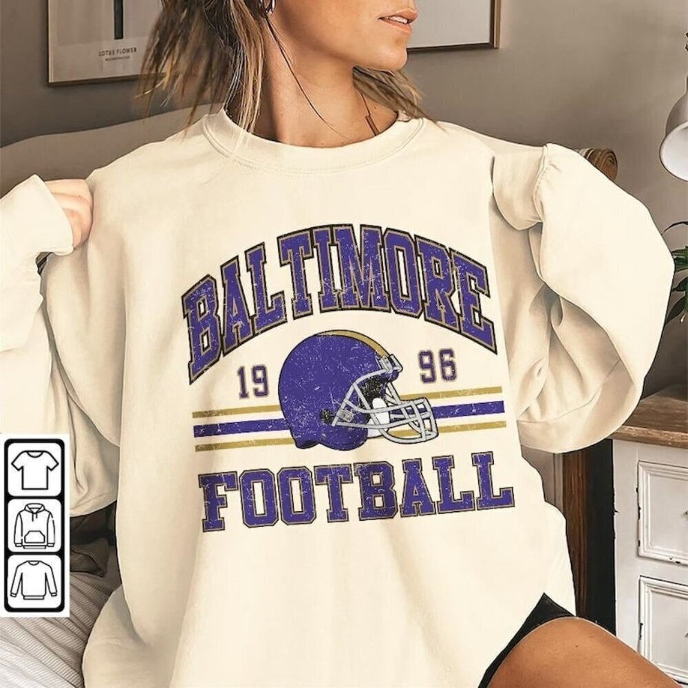 Baltimore Football Gift Crewneck Sweatshirt Retro Game Day Sports Fan Outfit